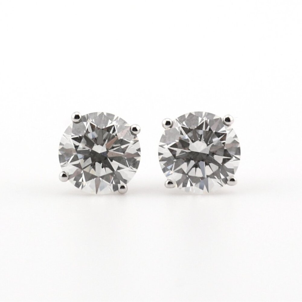 *NEW* 4.00 Carat Round-Cut Diamond Stud Earrings – 14K White Gold – VVS2